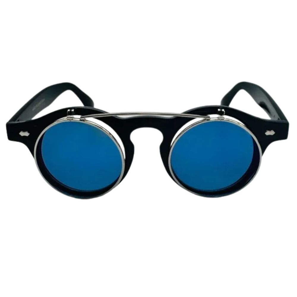 6112 | Blue Lens Flip Up Circle Sunglasses